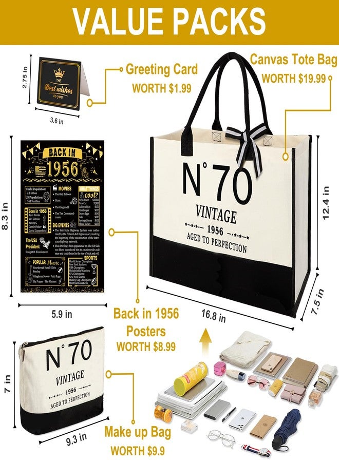 YeohJoy 70th Birthday Gifts for Women Canvas Tote Bag Travel Gear, Unique 70 Years Old Gifts for Wife Mom Sister Aunt Friends Her, Vintage N°70 Handbag & Cosmetic Bag & Back in 1956 Poster - Image 4